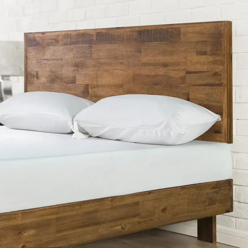 Brown Wood Platform Bed Frame with Adjustable Headboard