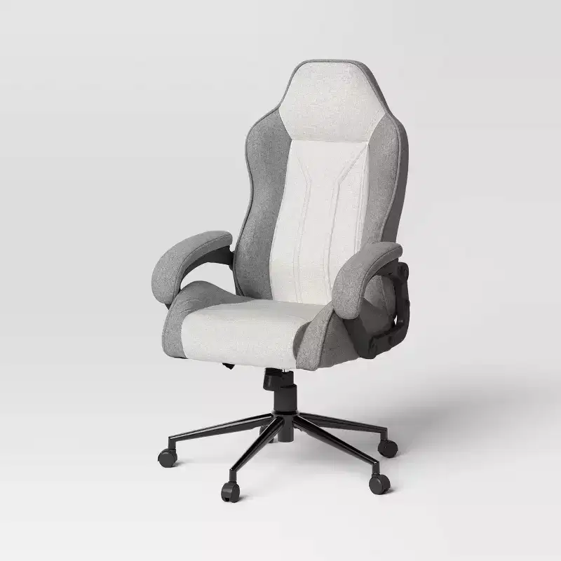 Swivel Gaming Chair Gray Upholstered Computer Desk Chair Adjustable Fixed Arms