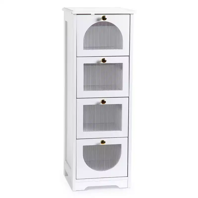 Slim Freestanding Bathroom Cabinet - Small Storage Organizer with Drawers, 11.8 x 11.8 x 33.1 Inches