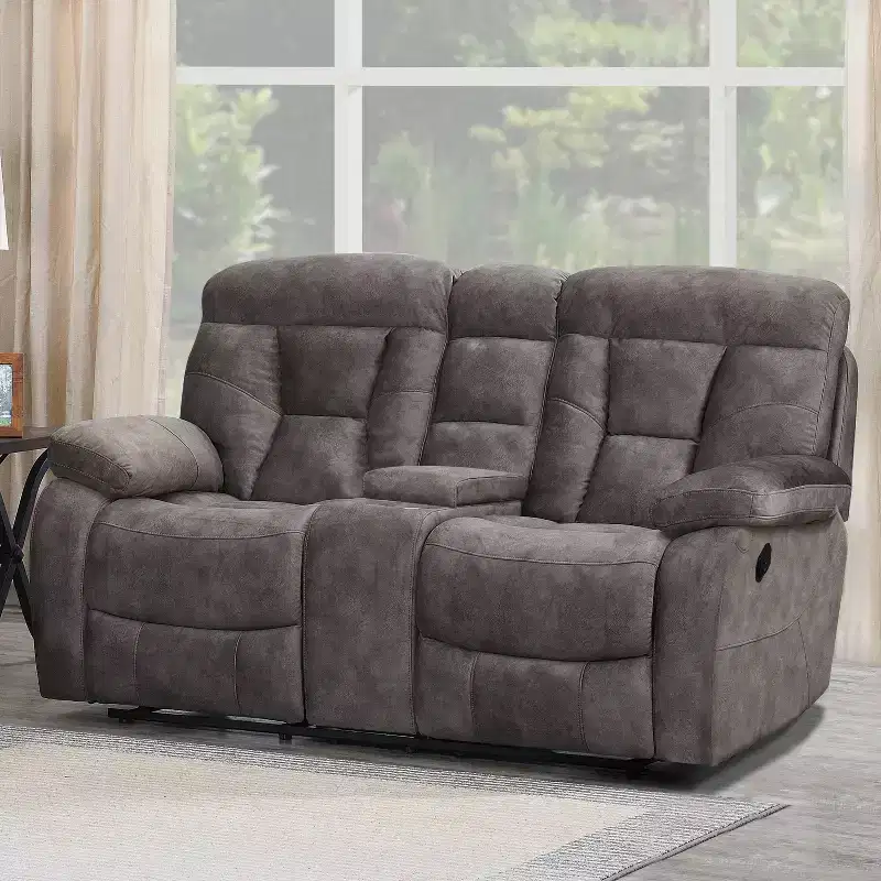 Upholstered Console Loveseat with Flannel Recliner, Iron Frame, 2-Seater Sofa