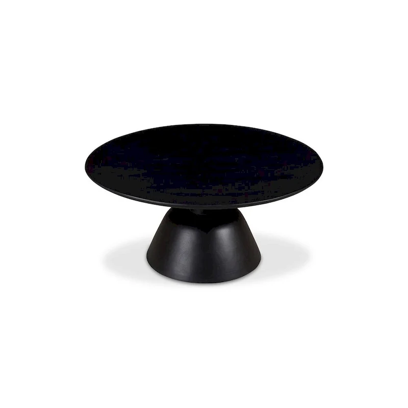 Black / Natural, Modern Round Pedestal Coffee Table for 1 – Solid Wood, 30W x 30D x 14H