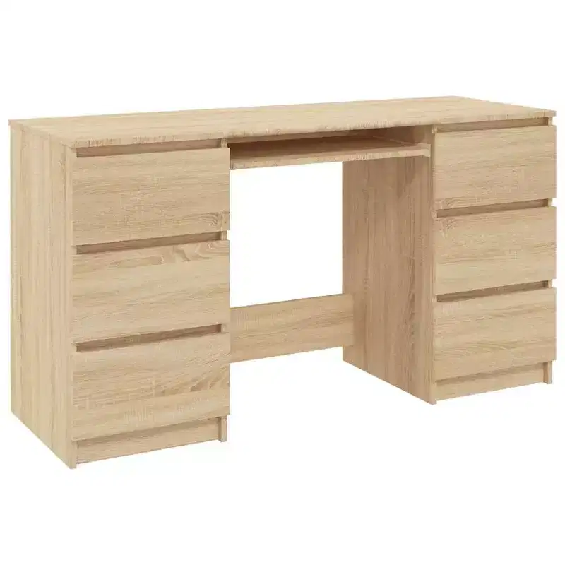 Writing Desk, White Engineered Wood with 6 Drawers