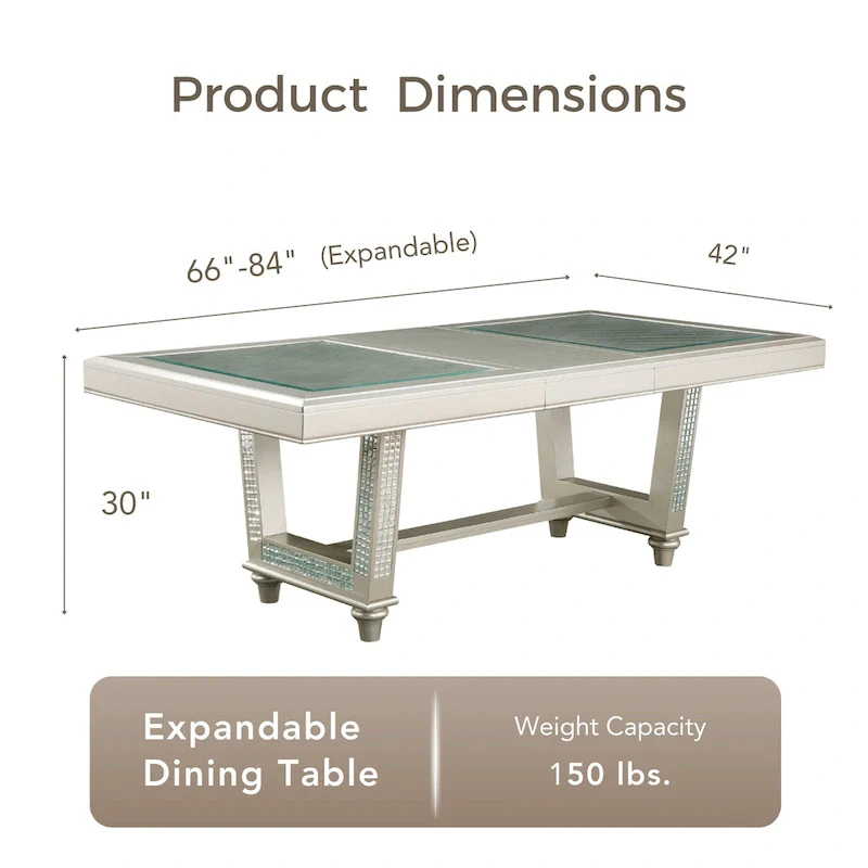 Medlee Glam 84-inch Expandable Dining Table with Leaf