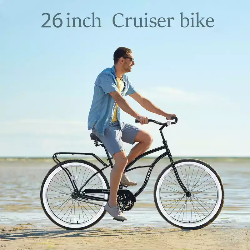 Whisen 26 Men's Beach Cruiser Bike, Single Speed Bicycles with Steel Frame, Wide Wheels for Stability
