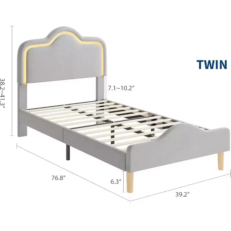 DobleePy Twin Size Gray Upholstered Platform Bed Frame, Adjustable Headboard & Footboard, Wooden Slats Support, No Box Spring Needed, Easy Assembly