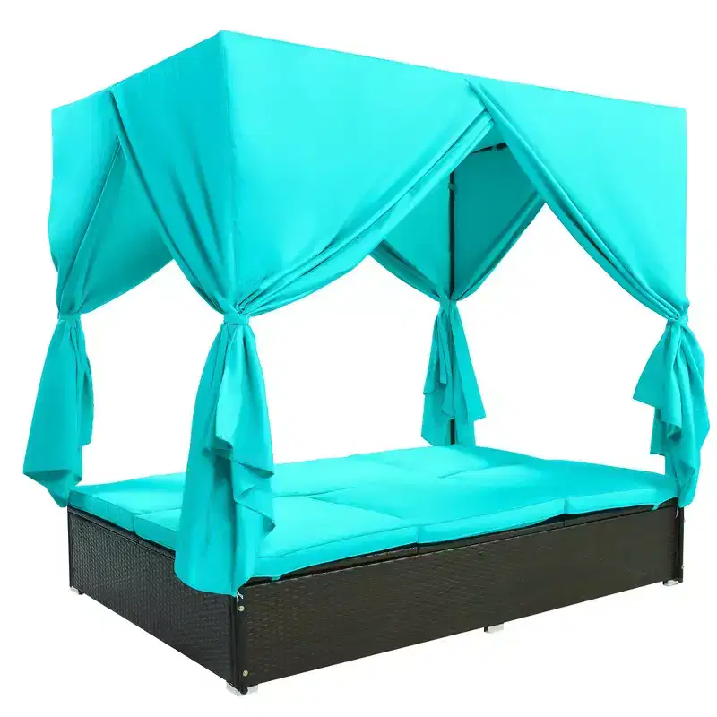 Whisen Patio Wicker Sunbed Daybed with Cushions & Adjustable Seats