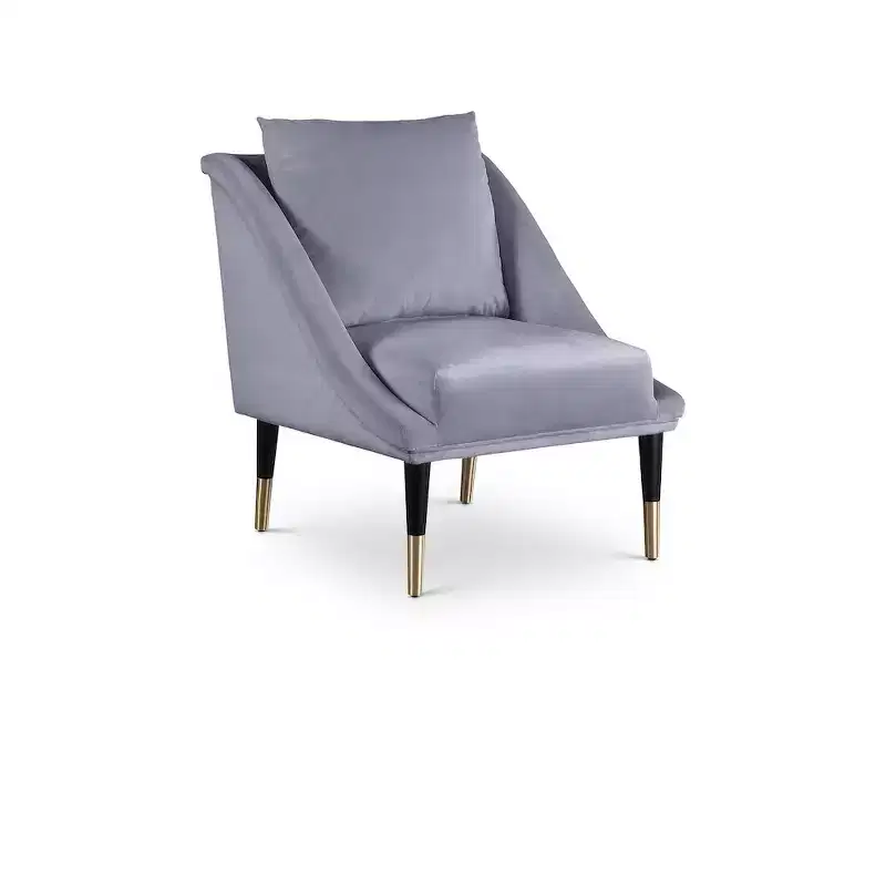 Velvet Accent Chair with Black Wood Legs & Gold Caps, Contemporary Design