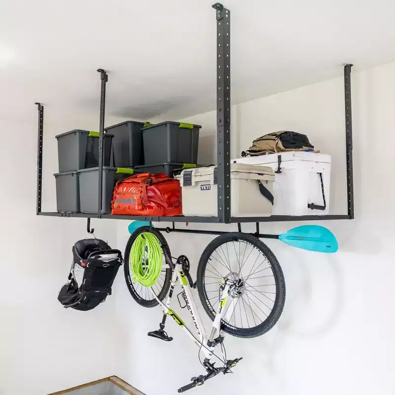 4' x 8' Overhead Garage Storage Rack with Hooks, Holds 700 lbs
