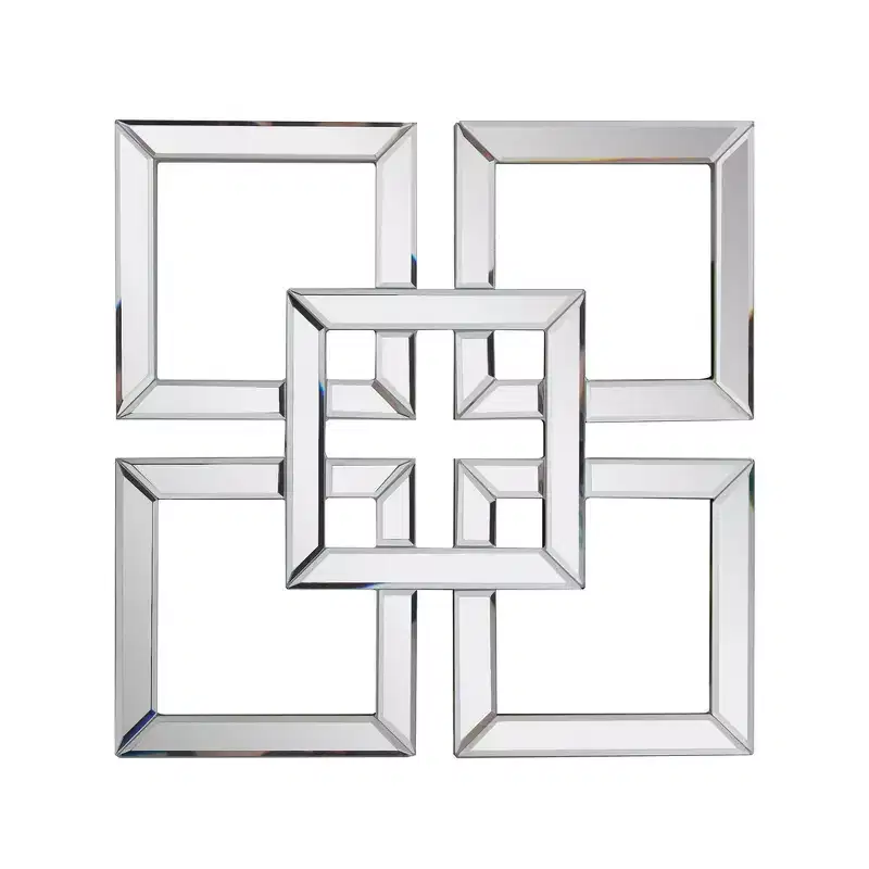 Howard Elliott 16"x16" Layered Mirrored Squares Mirror: Modern Style, MDF & Glass, Wall Mounted
