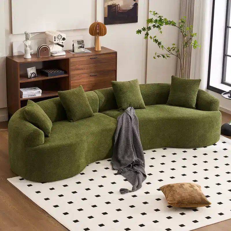 GDFStudio Benson Modern 4 Seater Chenille Upholstered Curved Sectional Sofa with 4 pillows