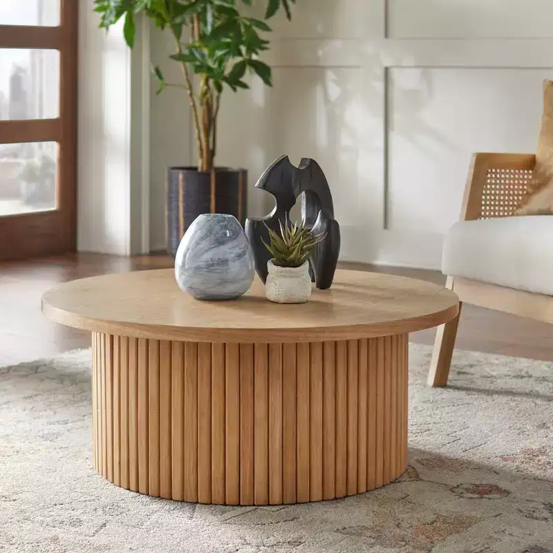Lifestorey Kendrick 13" Low Profile Fluted Round Coffee Table Light Oak