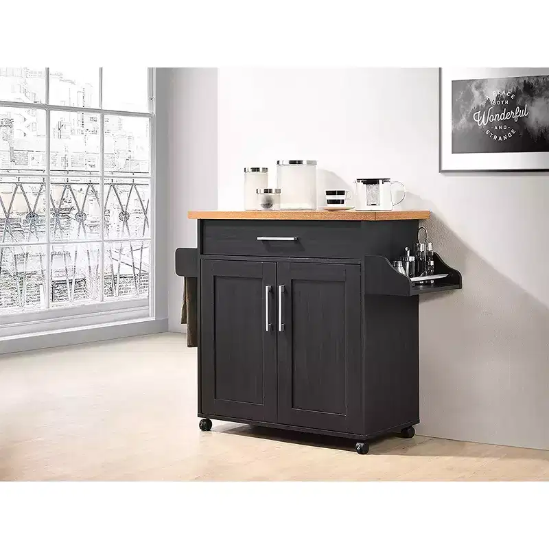 Wheeled Kitchen Island with Spice Rack and Towel Holder