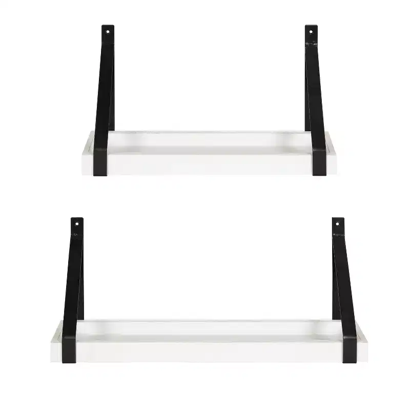 (Set of 2) 5 x 10 Sudbury Wood and Metal Wall Shelf Set White/Black - Kate & Laurel All Things Decor: Modern Floating Storage