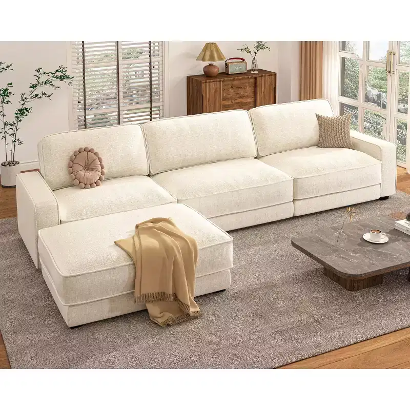 Dyonery 120 Oversized Modular Sectional Sofa, L Shaped Cloud Couch, 4 Seat Comfy Set with Pillows & Movable Ottoman, Chenille