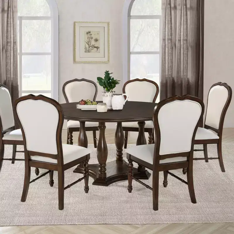 GDFStudio Bennett Upholstered Fabric and Wood Dining Chairs with Rounded Backs and Turned Legs (Set of 2)