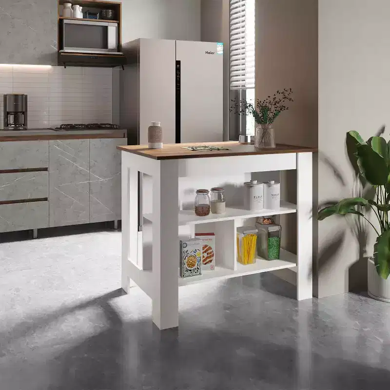 HomeStock 35.4 in.H Mahogany Wood Kitchen Islands for Modular Kitchen with 2 Shelves