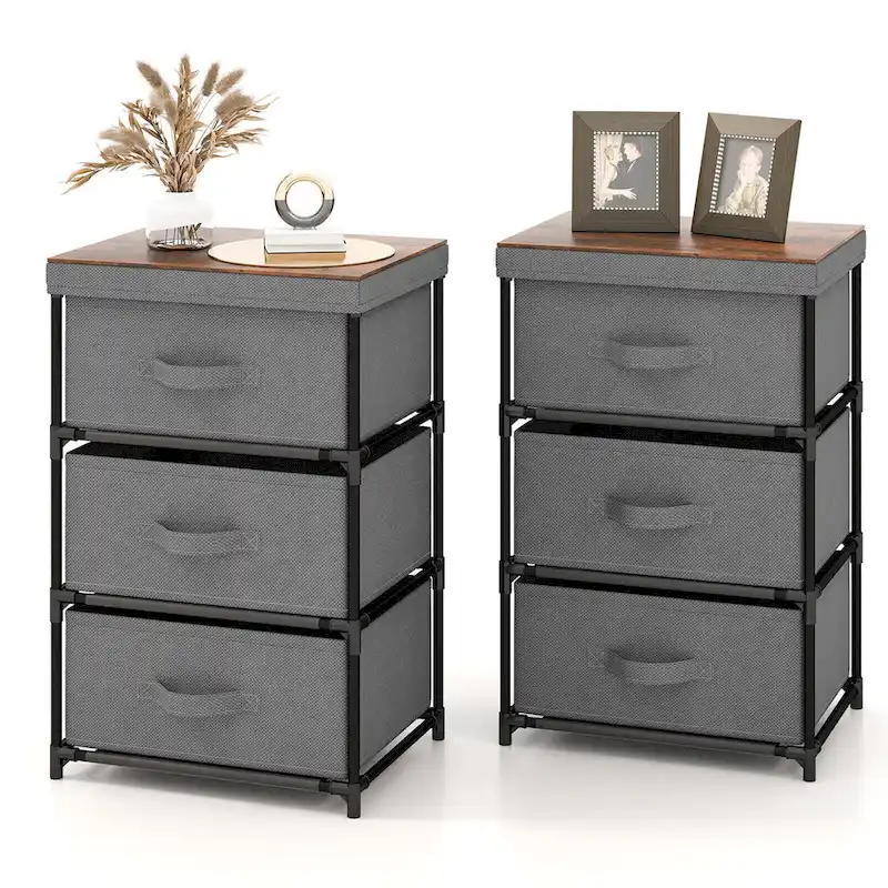 Gymax 2PCS 3 Drawers Dresser Fabric Storage Tower Organizer Unit Tall