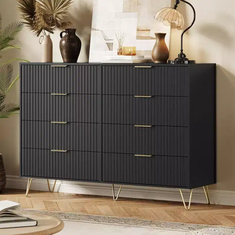 8-Drawer Fluted Wooden Dresser with Metal Handles