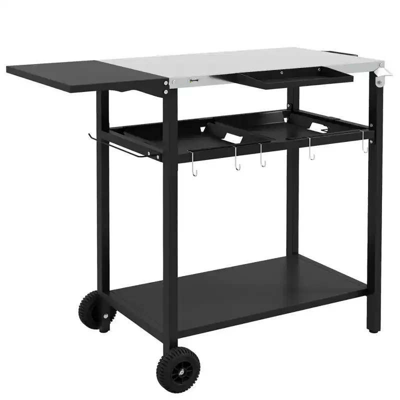 NAYSAYE Bar Serving Cart Outdoor Kitchen Island with Stainless Steel Top and Storage for Patio , Black, 48*24.4*33.1