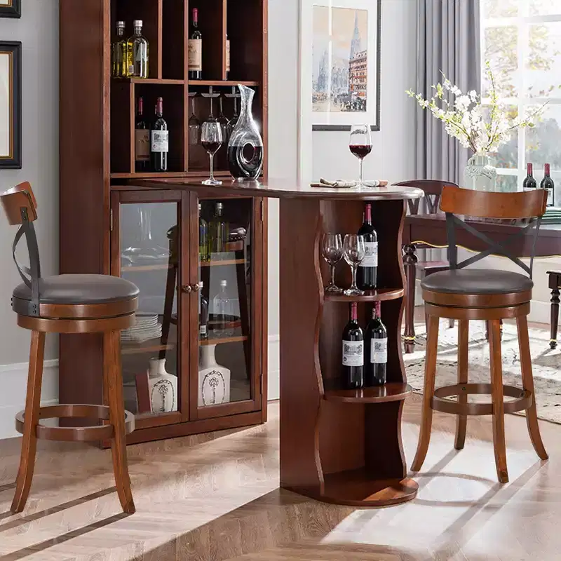 Set of 4 Bar Stools Swivel 29.5'' Dining Bar Chairs with Rubber Wood Legs