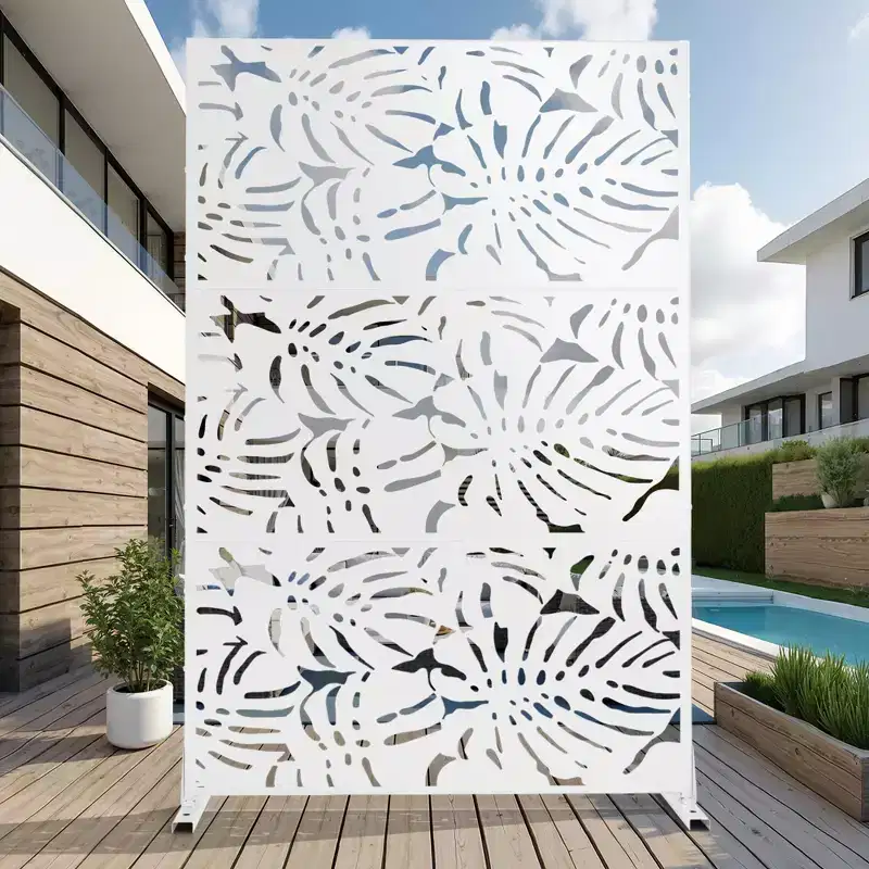 72H Room Divider Rectangle Galvanized Metal Frame Freestanding Privacy Screen Garden Fence Patio White