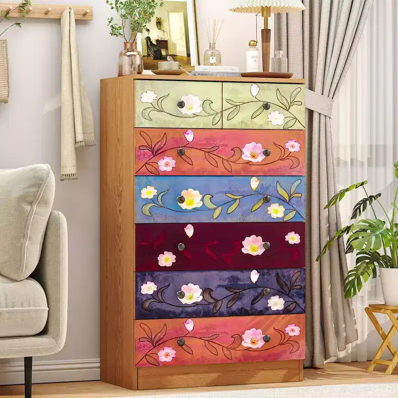 7-Drawer Brown Particle Board 25.98in. W Chest of Drawer