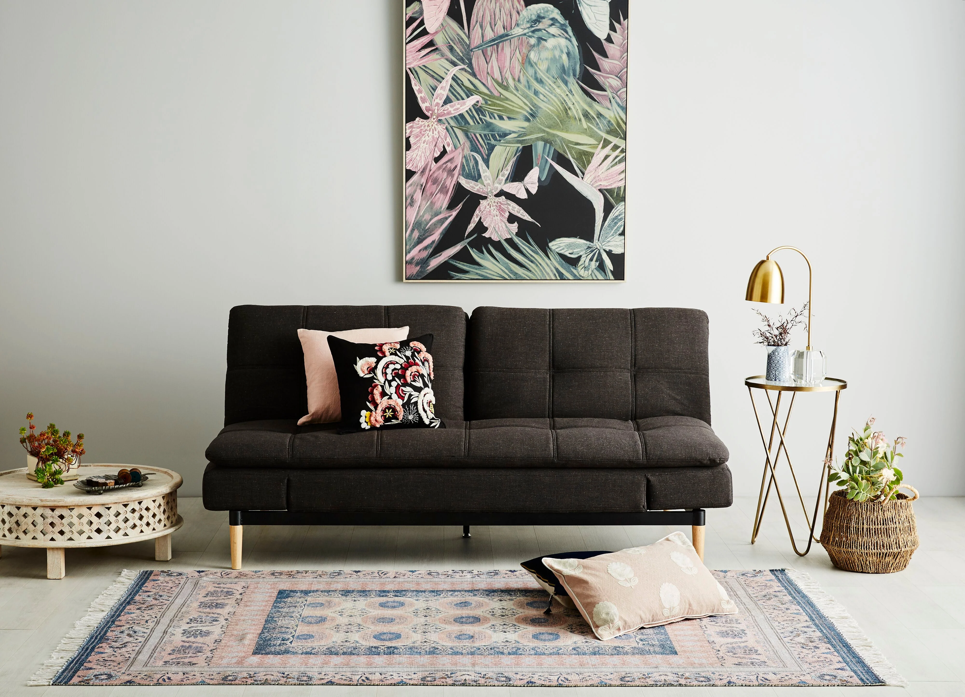 Convertible Fabric Sofa Bed Charcoal Grey