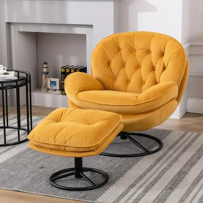 Accent chair TV Chair Living room Chair Grey with ottoman