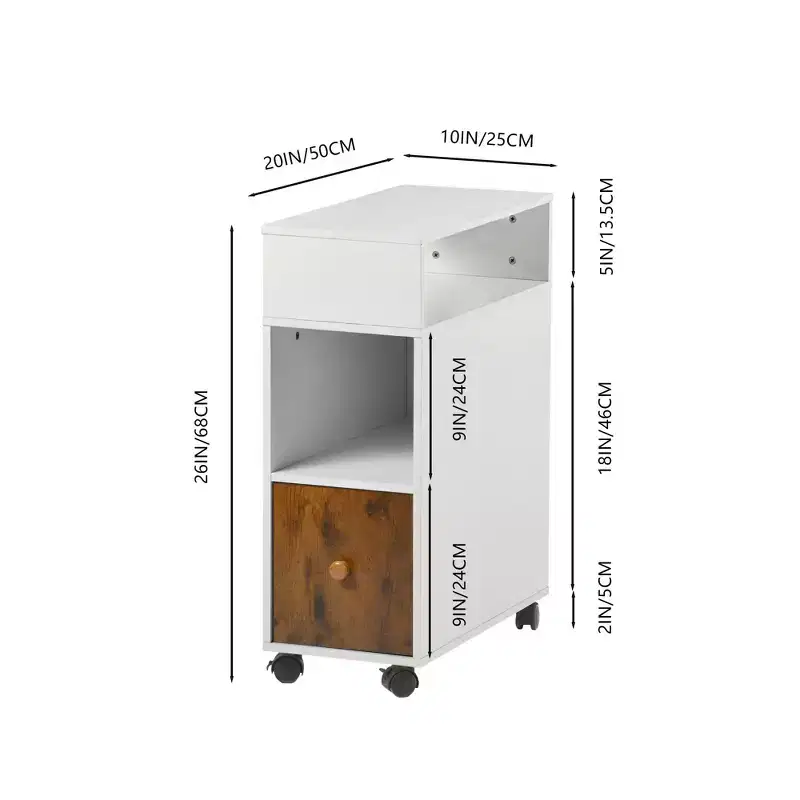 Mobile File Cabinet, Rolling Vertical Filing Cabinet with Drawer & Dual-Sided Storage Shelves, Wooden File Organizer White/Brown