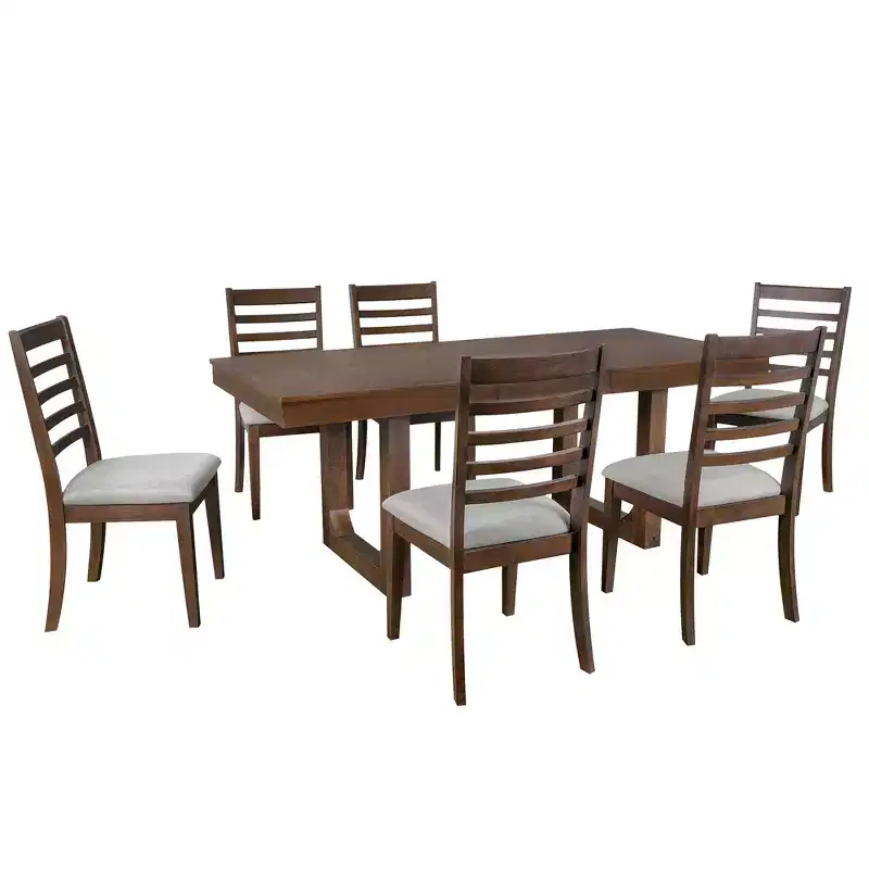 GDFStudio Bailey 7 Piece Extendable Dining Table Set with 18 Move Leaf
