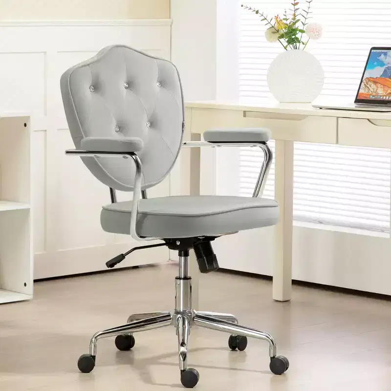 Upholstered Swivel Desk Chair with Adjustable Height and Fixed Arms – 39.8