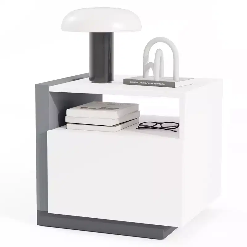 Costway Modern Minimalist Nightstand w/ Drawer Asymmetrical Bed Side Table End Table