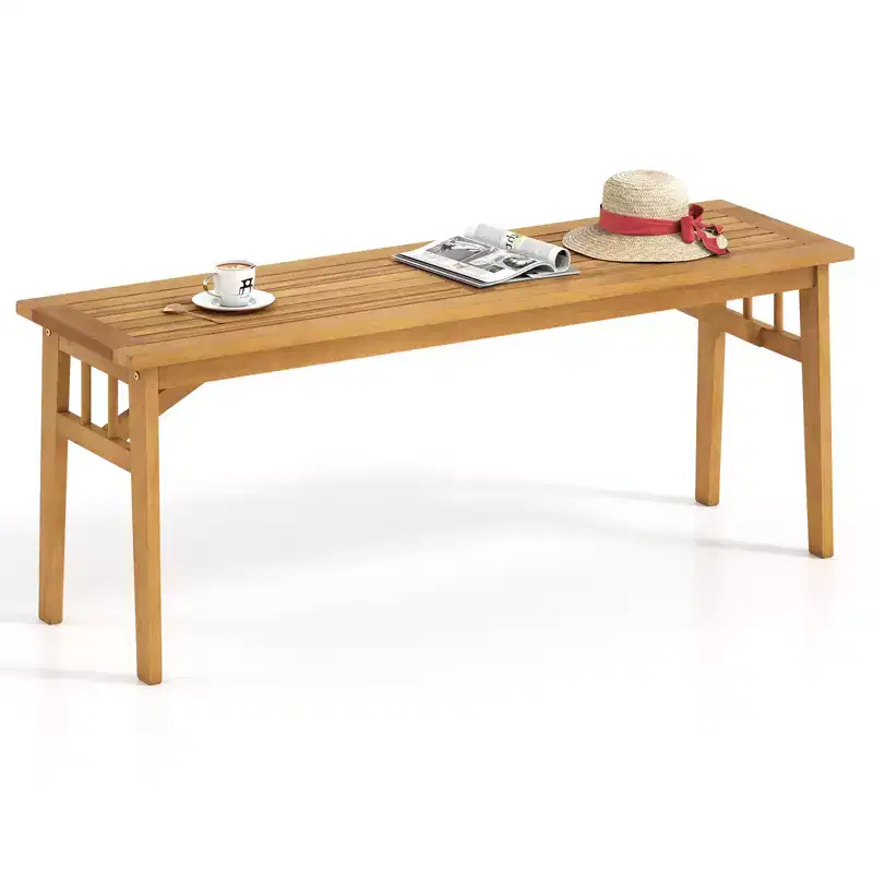 Costway Acacia Wood Outdoor Bench 48 Long Backless Wooden Picnic Bench w/ Slatted Seat