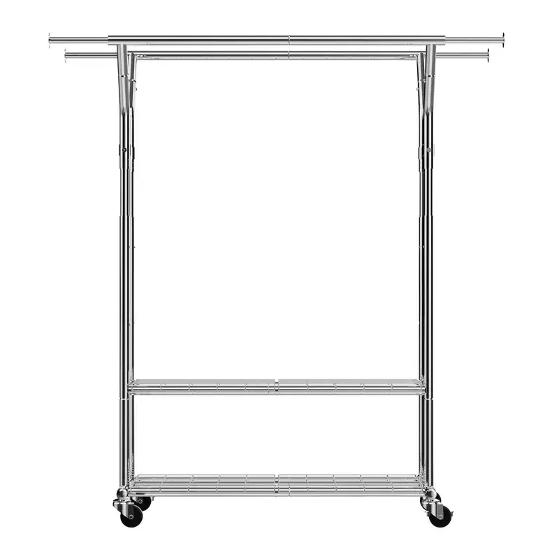 VEVOR Clothes Rack, Rolling Clothing Garment Rack with 2 Hanging Rods and 2 Storage Shelves, 264 lbs Load Capacity, Silver