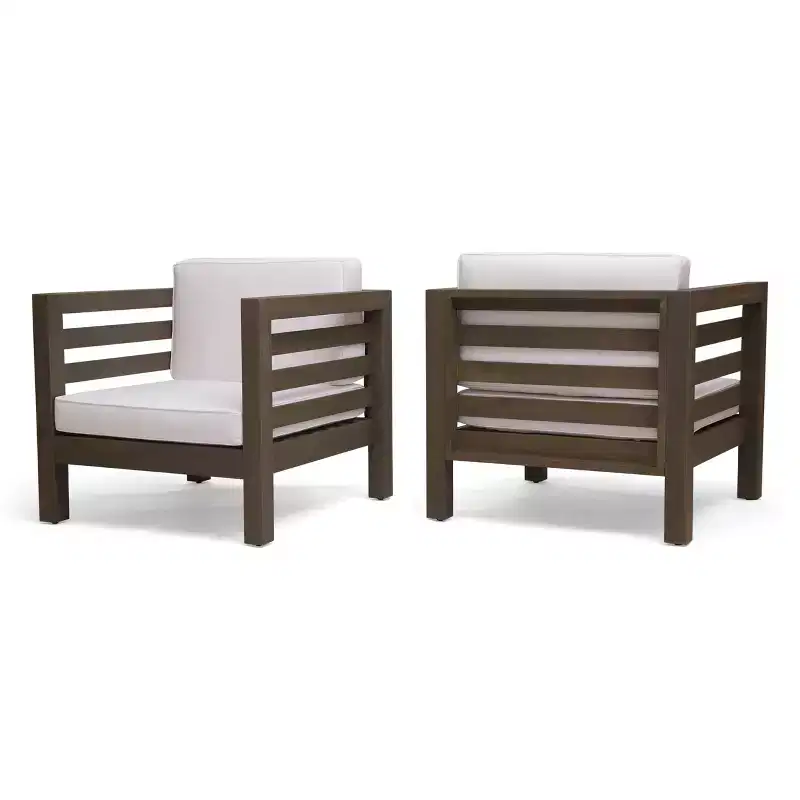 GDFStudio Cascada Outdoor Acacia Wood Club Chairs with Cushions (Set of 2)