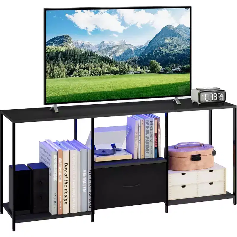 LED TV Stand for TVs up to 55, Entertainment Center with LED Lights & Open Storage Shelves, Modern Media Console for Living Room, Bedroom