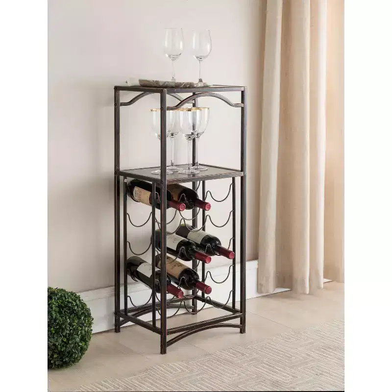 Kings Brand Furniture Biola 15 Bottle Capacity Metal Wine Rack Storage Organizer, Brushed Copper