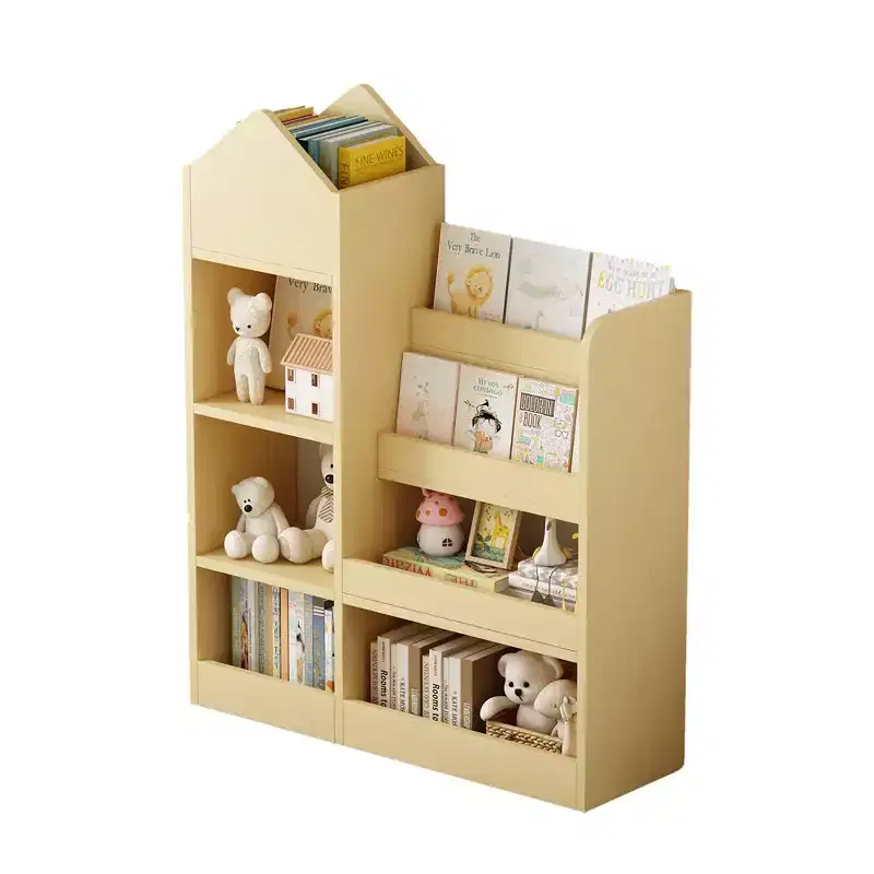 MAYEERTY Kids Wooden Bookshelf Toy Storage Organizer, Multi-Shelf Cubby with 2 Baskets for Nursery Playroom Children's Room