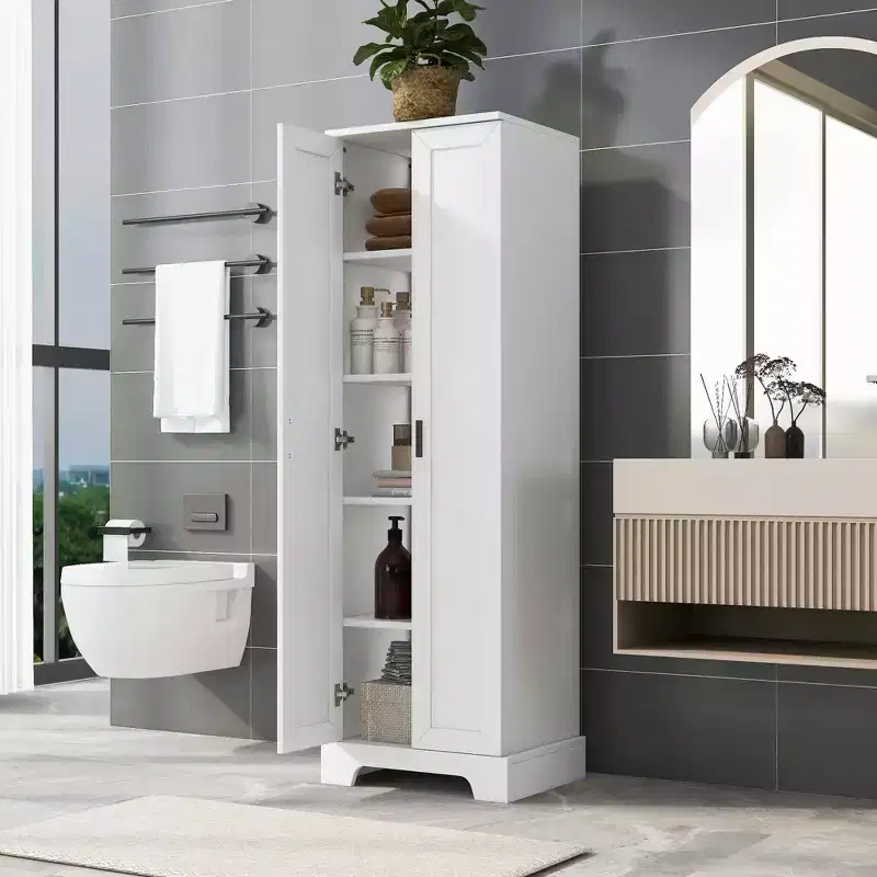 MAYEERTY White Storage Cabinet 2 Doors Adjustable Shelf MDF