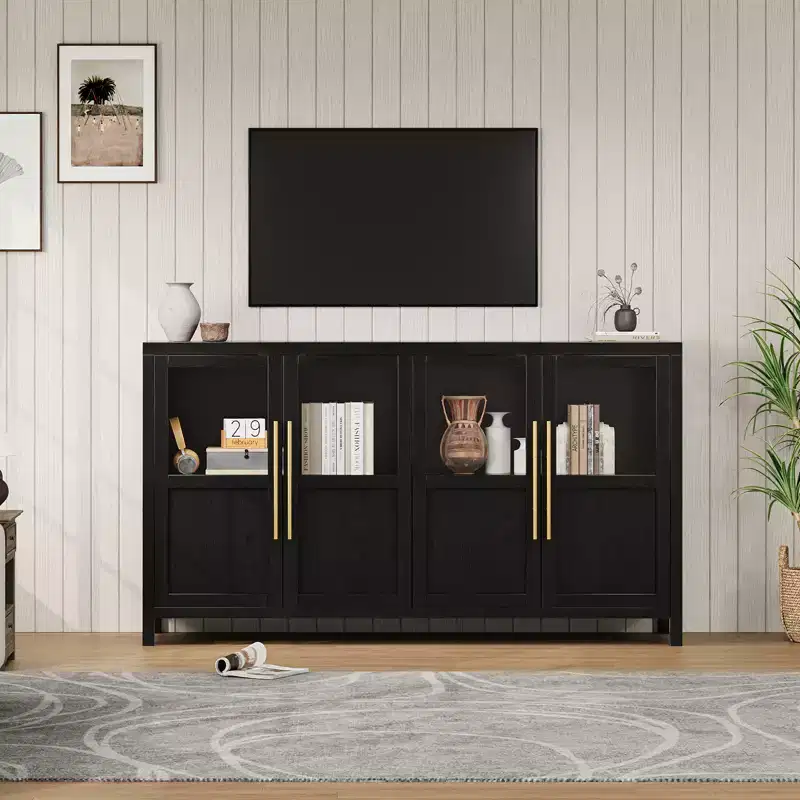 55.12 Large Buffet Cabinet with Storage, Sideboard Buffet Cabinet with Glass Doors