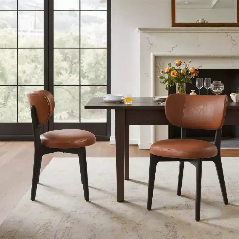 2 Solid Wood and Upholstered Accent Dining Chairs