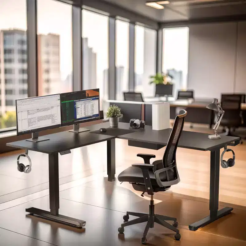 XL Electric Height Adjustable Corner Standing Desk, 63 x 50 Inch L-Shaped Sit Stand Desk with Memory Controller