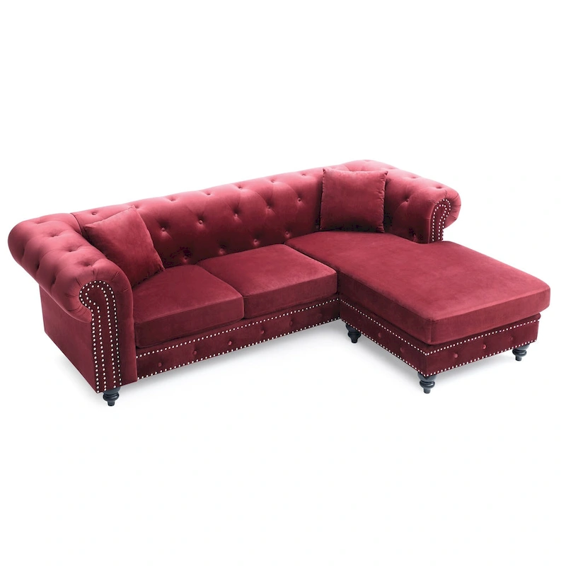 Nola 98 in. 3-Seater Velvet Sofa with 2-Throw Pillow - 98L x 37W x 31H