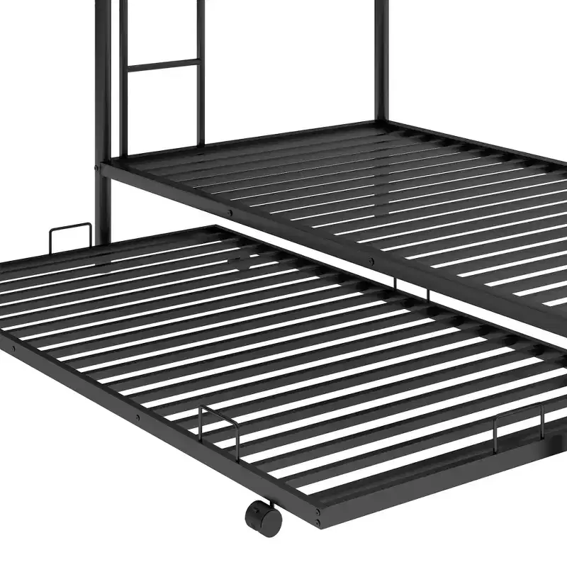 Whisen Metal Twin over Twin Bunk Bed with Trundle and 2 ladders
