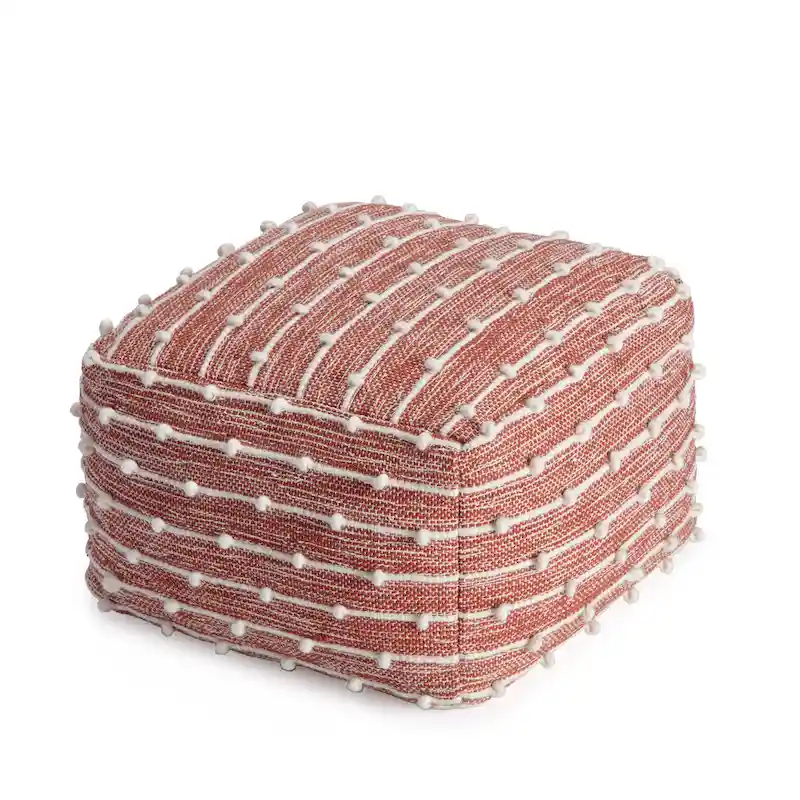 22-Inch Square Pouf Ottoman | Handmade Cotton & Polyester | EPP Bead Fill | Neutral | Blue or Red