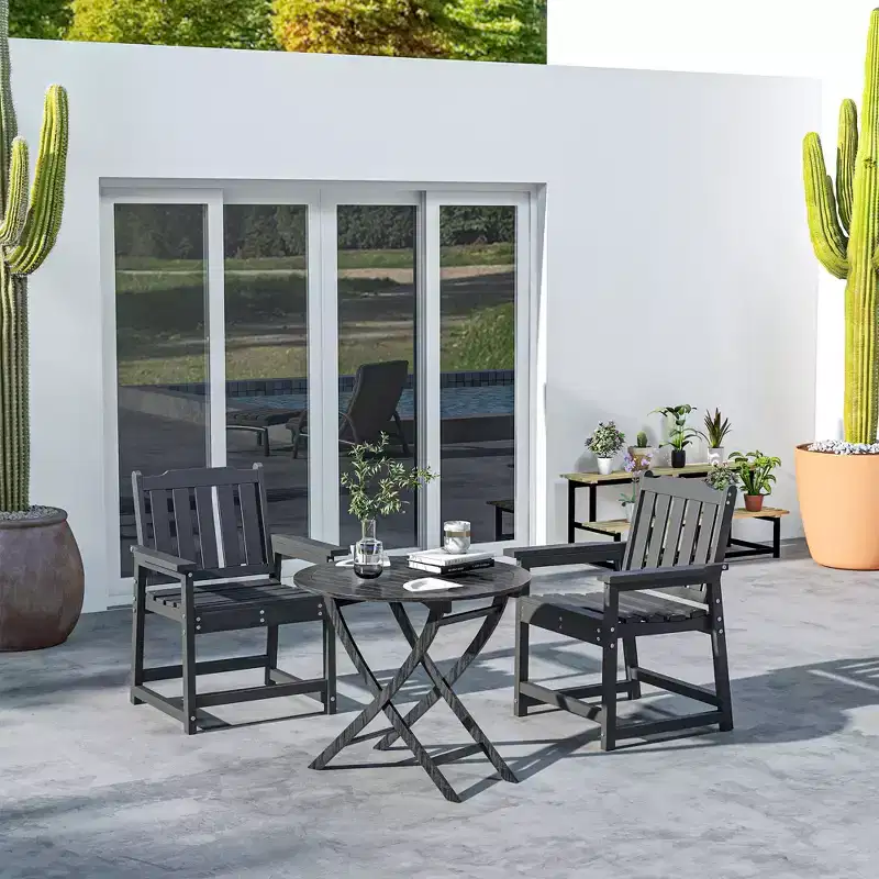 2 Piece All-Weather Patio Chairs, HDPE Patio Dining Chair Set, Heavy Duty Wood-Like Outdoor Furniture