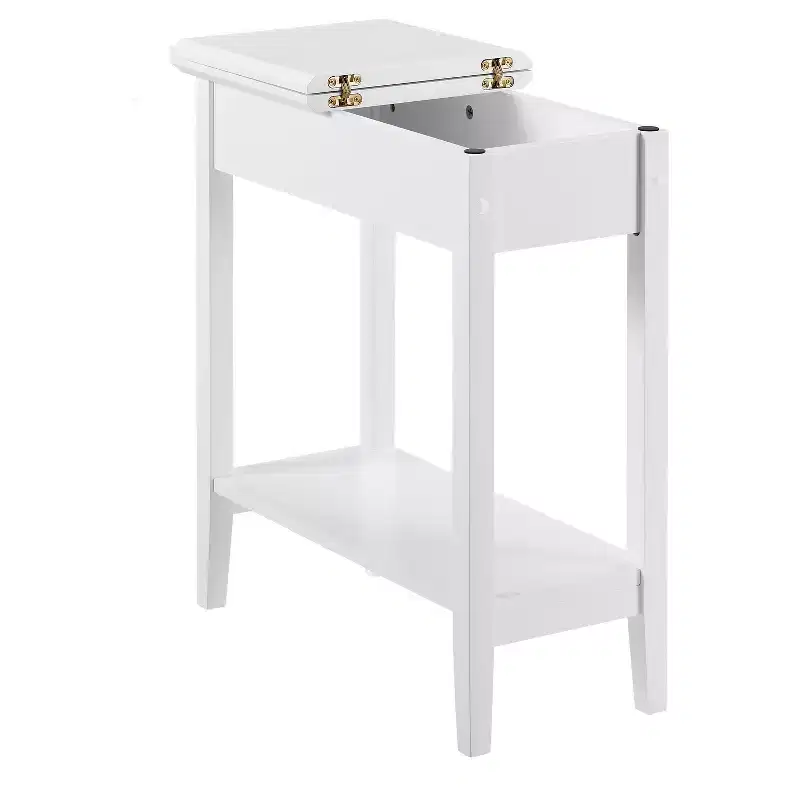 Flip-Top Chairside Table with Hidden Storage, Narrow Wood End Table, 22.8