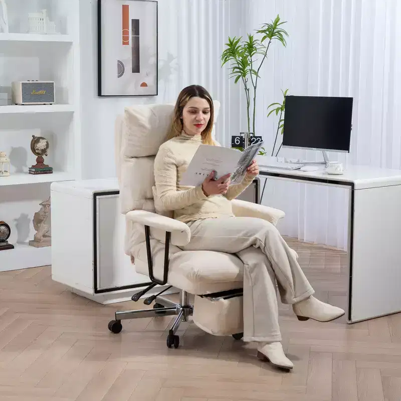 Executive Office Chair with Lumbar Support, Footrest, High Back Reclining Overstuffed Desk Chair with