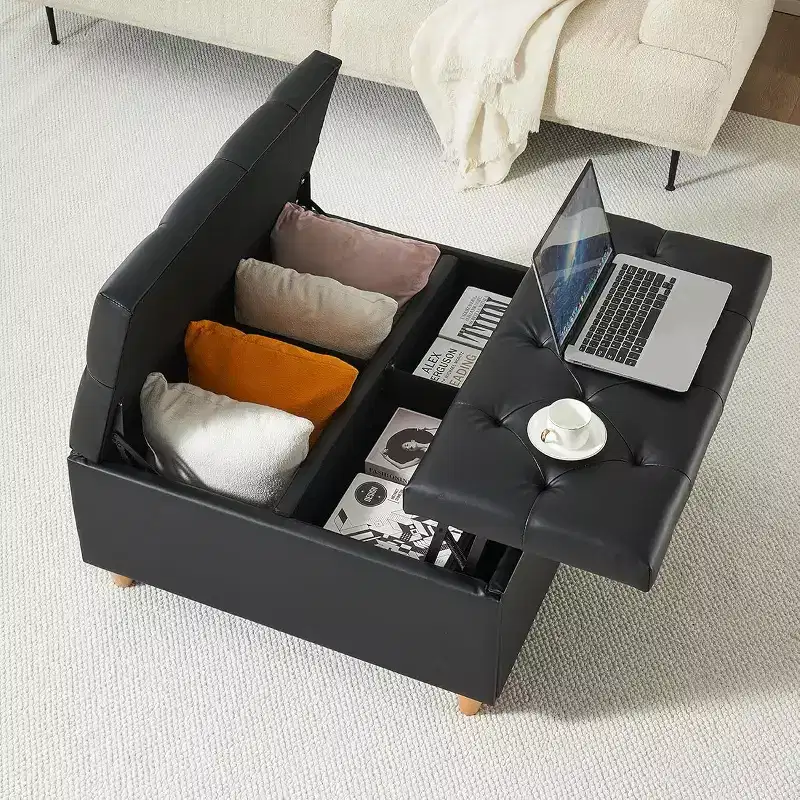 Acekool Storage Ottoman Coffee Table, Lift-Top, Button Tufted, 35.5x35.5x20