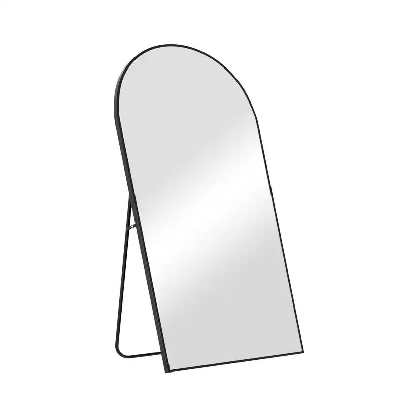 Full Length Arched Free Standing Body Mirror, Metal Framed Large Floor Mirror in Black